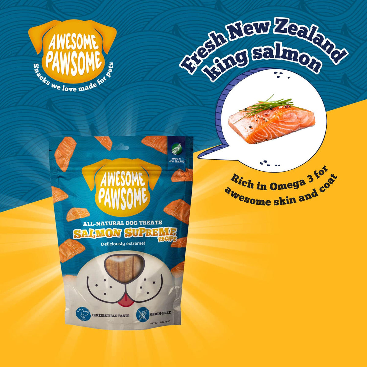 Awesome Pawsome All Natural Dog Treats Salmon Supreme Wishbone Pet Food NZ