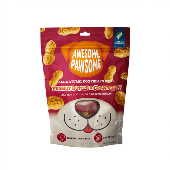 Awesome Pawsome All Natural Dog Treats Peanut Butter and Cranberry Wishbone Pet Food NZ