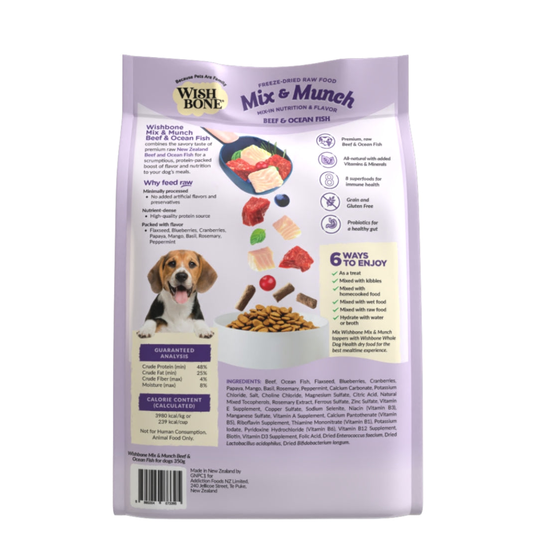 Wishbone Beef & Ocean Fish Freeze-Dried Raw Topper for Dogs - 350g