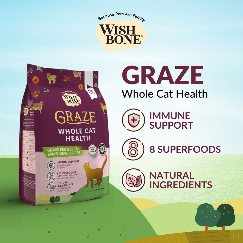 Wishbone Graze New Zealand Beef and Lamb, Gluten Free, Grain Free Dry Cat Food for Overall Pet Health