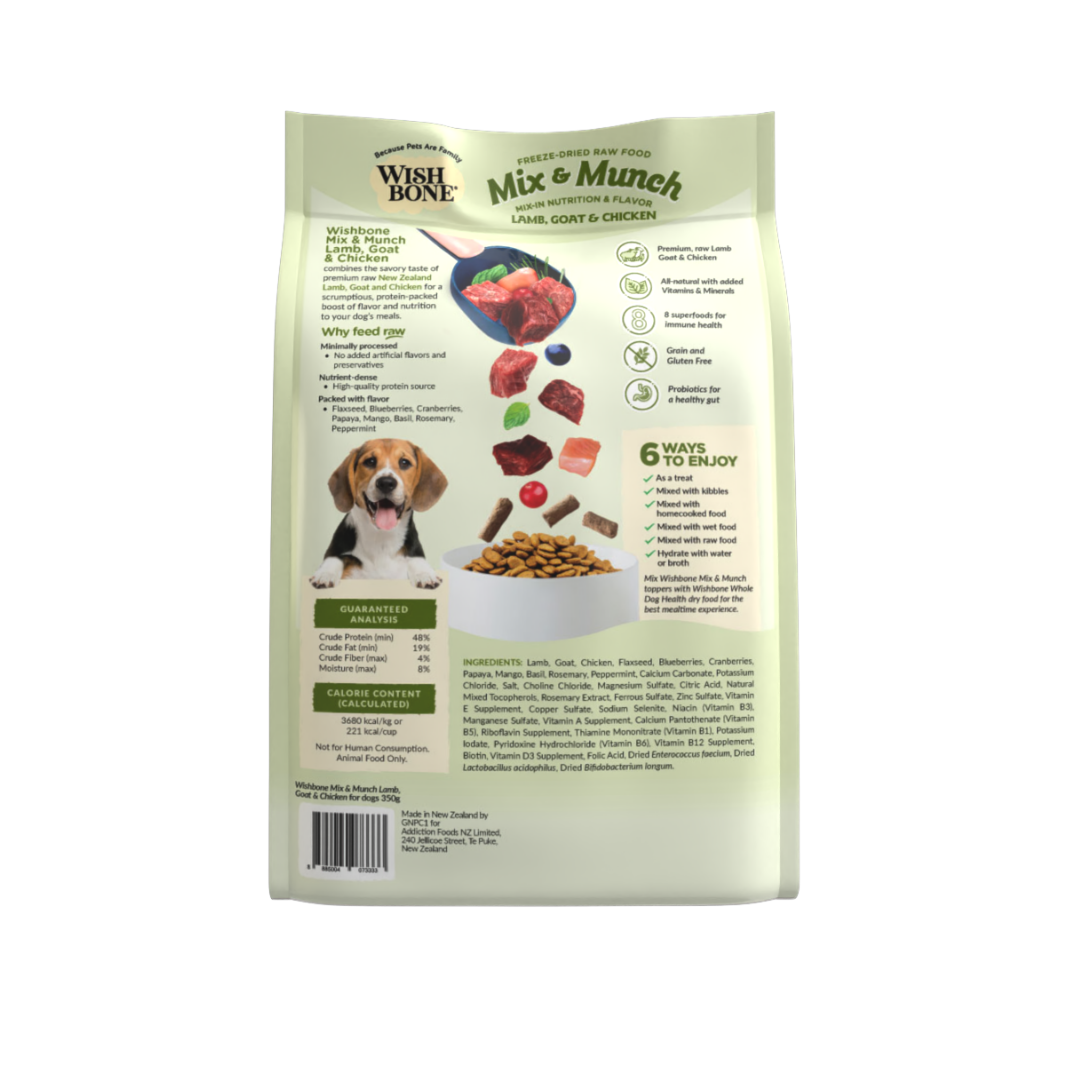 Wishbone Lamb, Goat & Chicken Freeze-Dried Raw Topper for Dogs 350g