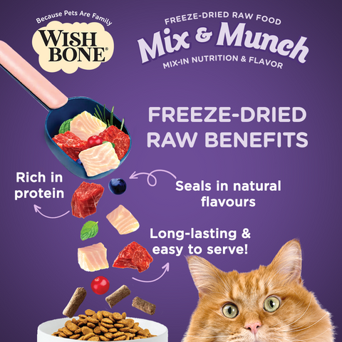 Wishbone Mix & Munch Cat Freeze-Dried Raw Topper For Picky Pets (All Flavours 350g x 4)