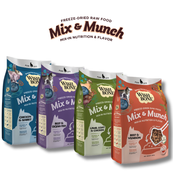 Wishbone Mix & Munch Cat Freeze-Dried Raw Topper For Picky Pets (All Flavours 350g x 4)