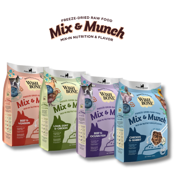 Wishbone Mix & Munch Dog Freeze-Dried Raw Topper For Picky Pets (All Flavours 350g x 4)