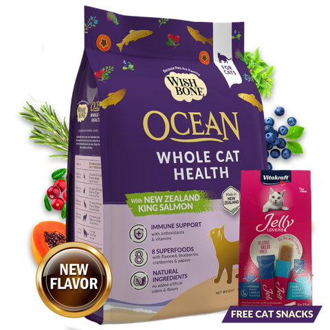 Wishbone Ocean New Zealand King Salmon, Gluten Free, Grain Free Dry Cat Food for Overall Pet Health