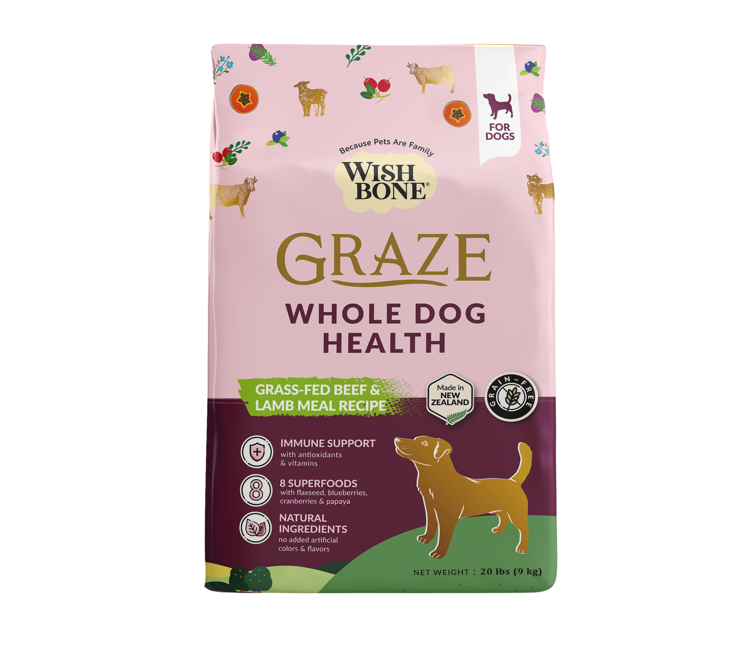 Wishbone Graze for Dogs - New Zealand Beef and Lamb - 1.8kg, 9kg