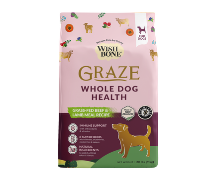 Wishbone Graze for Dogs - New Zealand Beef and Lamb - 1.8kg, 9kg