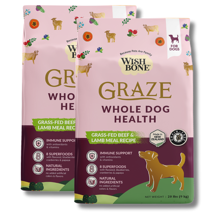 Wishbone Graze for Dogs - New Zealand Beef and Lamb - 1.8kg, 9kg