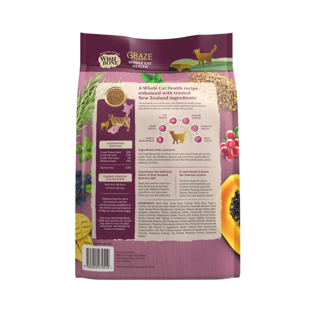 Wishbone Graze for Cats - New Zealand Beef and Lamb 1.8kg, 4.5kg - Wishbone Pet Foods NZ