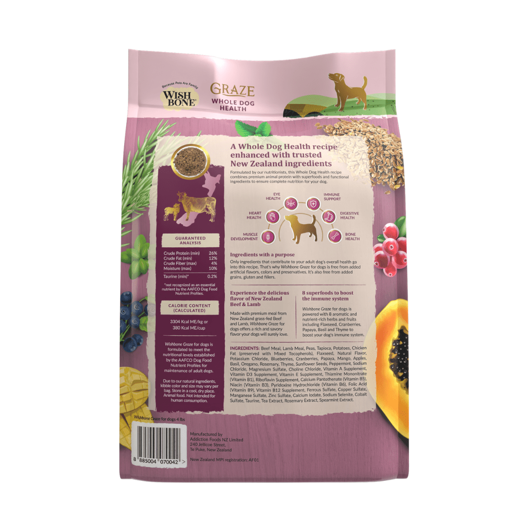 Wishbone Graze for Dogs - New Zealand Beef and Lamb 1.8kg, 9kg - Wishbone Pet Foods NZ